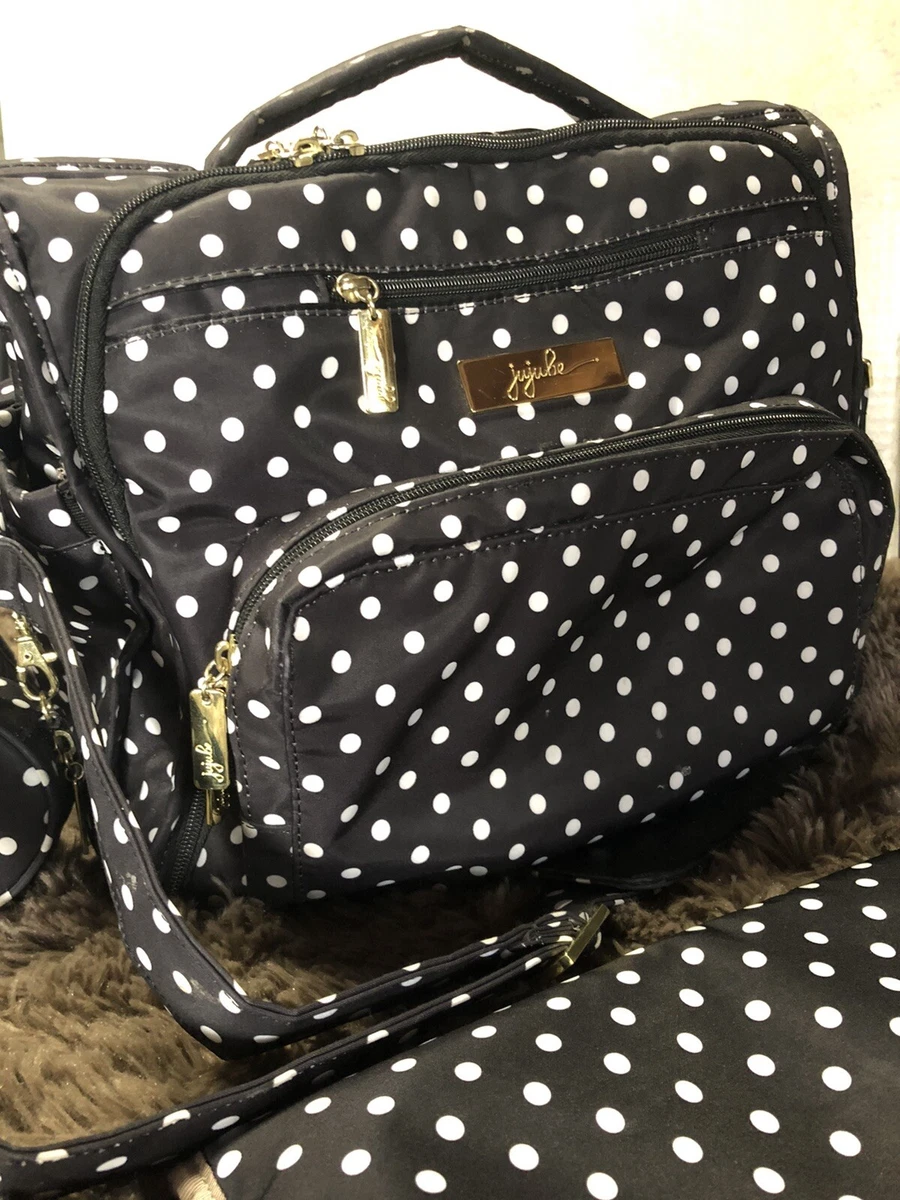 Ju Ju Be BFF Duchess Black Poka Dot Diaper Bag W Paci Pod