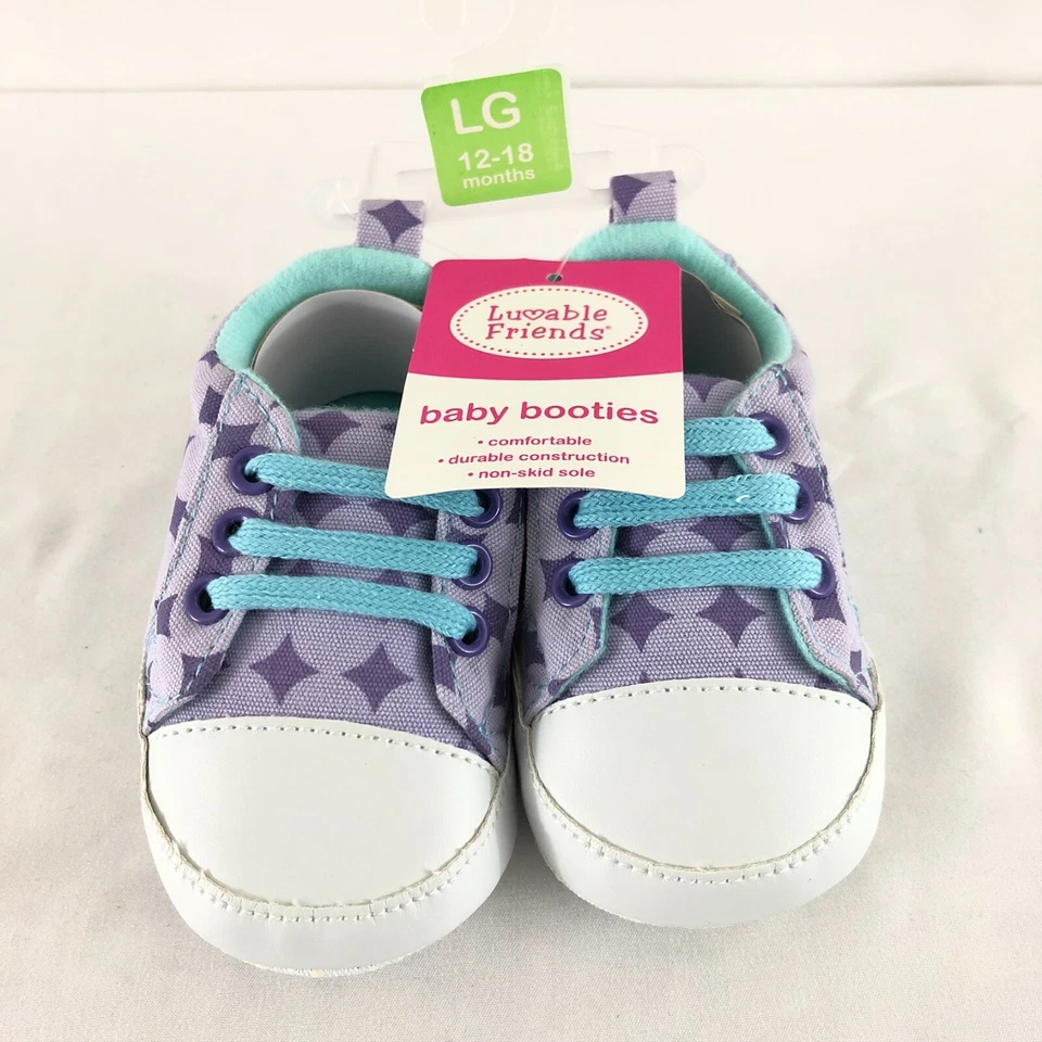 Luvable Friends Baby Girls Sneakers Canvas Soft Sole Purple Geometric 12-18M - Image 2 of 4