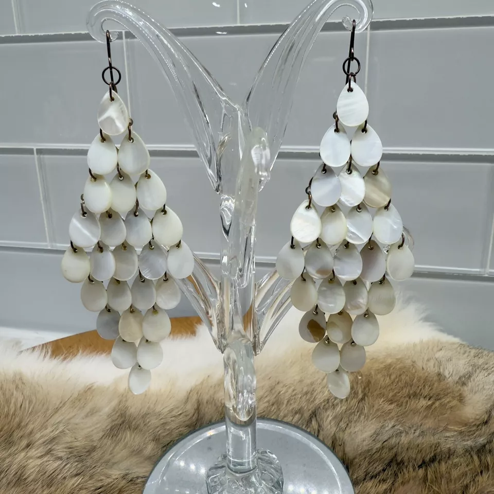 Серьги-капли в масштабе русалки с каплевидным перламутром 9 слоев каскад - Изображение 3 из 4