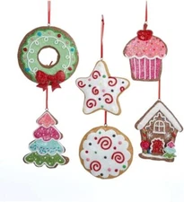Kurt Adler Claydough Gingerbread Snap Ornaments | Set of 6