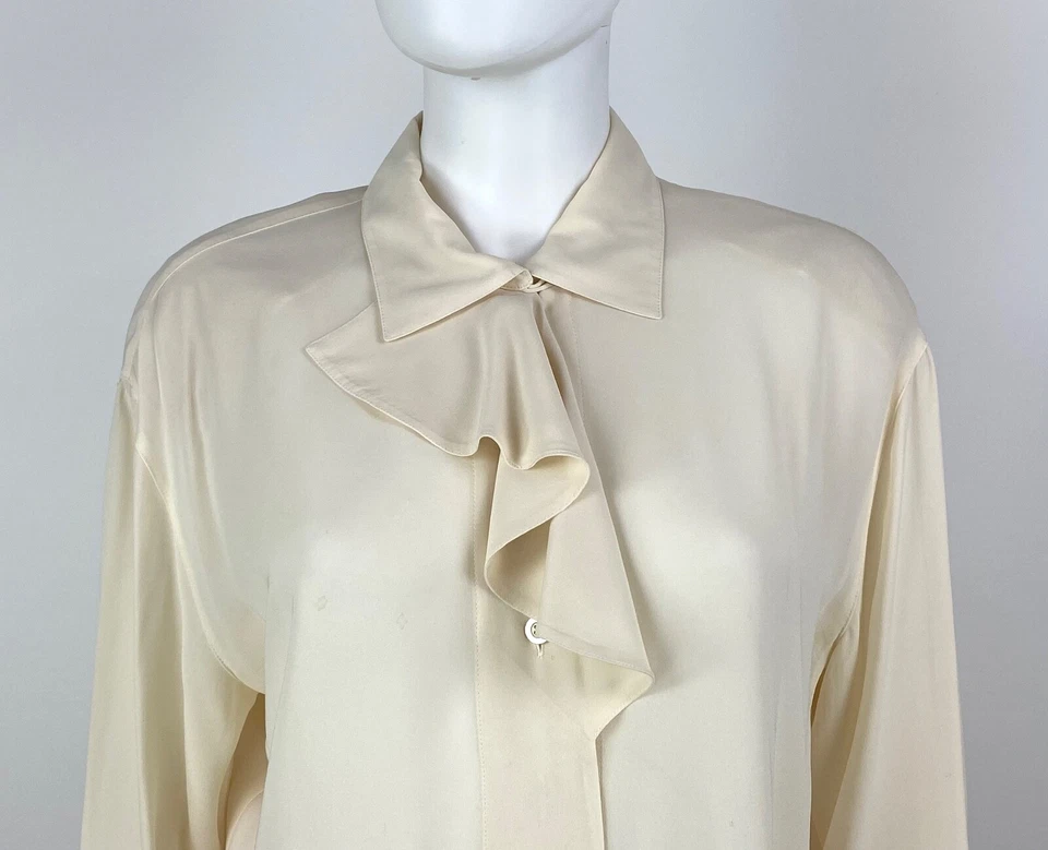 Escada 10 US 46 IT 40 D M Cream Silk Sheer Blouse Dress Top Button Runway Auth — 第 2/4 张图片