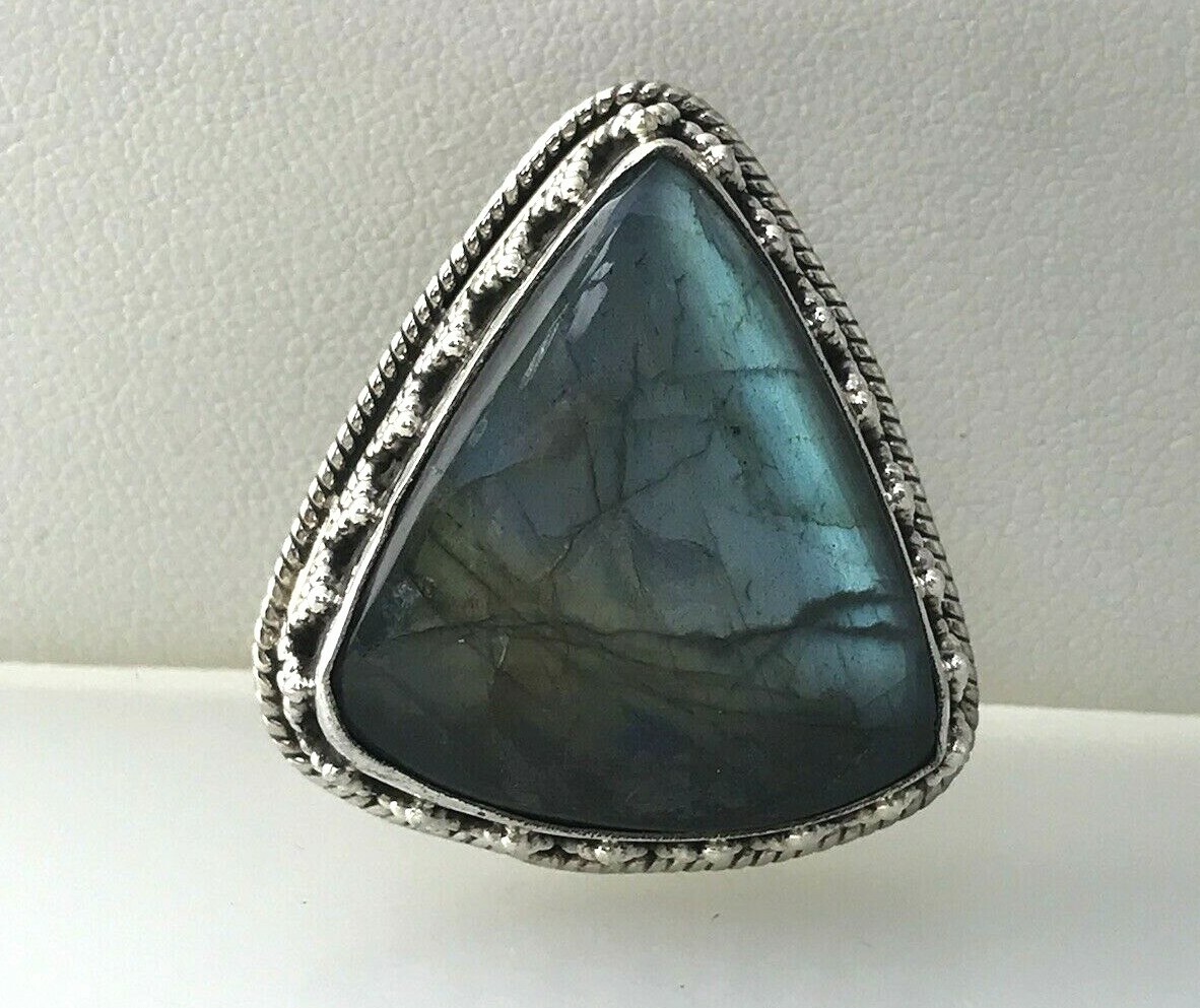 Sterling Silver Triangular Labradorite Pendant Ge… - image 8