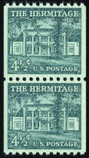 US #1059 4½¢ Hermitage pair, large holes, nearly XF OG NH MNH