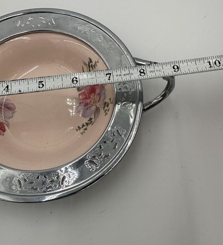 Rare Taylor Smith Taylor Blush Pink Floral Spray Bowl With Metal Rim - Picture 8 of 8