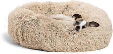 the Original Calming Donut Dog and Cat Bed in Shag Fur, Taupe, Small, 23X23