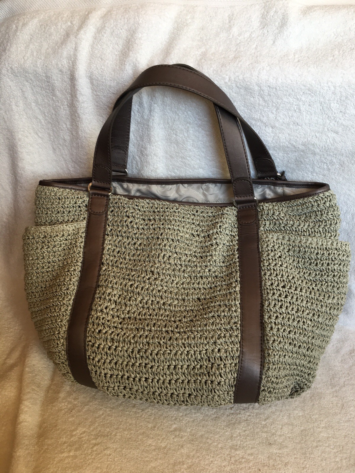 Sac Fourre-tout Brighton Aria Anju XL En Paille Et Cuir - Gris, Occasion