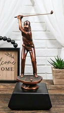 Professional Lady Golfer Swinging Golf Club On A Tee Bronze Electroplated Statue