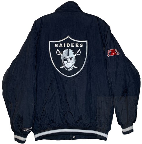 Vintage Reebok Oakland/LA Raiders Bomber Quilted Jacket Black 1990's Mens Size M - Picture 2 of 18