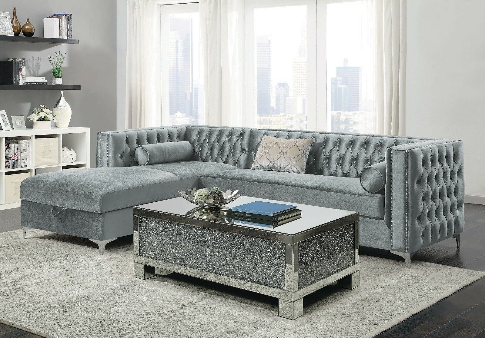 CONTEMPORARY SILVER VELVET STORAGE SOFA SECTIONAL LIVING ROOM FURNITURE SET For Sale Online EBay