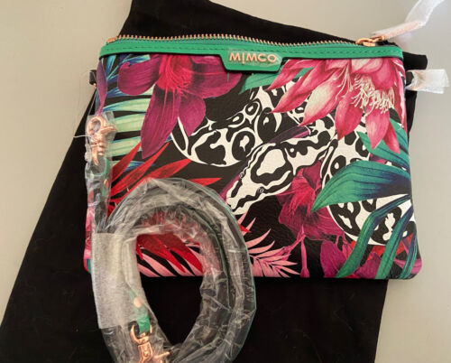 MIMCO SERPENTINE MEDIUM POUCH Crossbody Phone bag Brand New Green Pink Floral - Picture 10 of 12