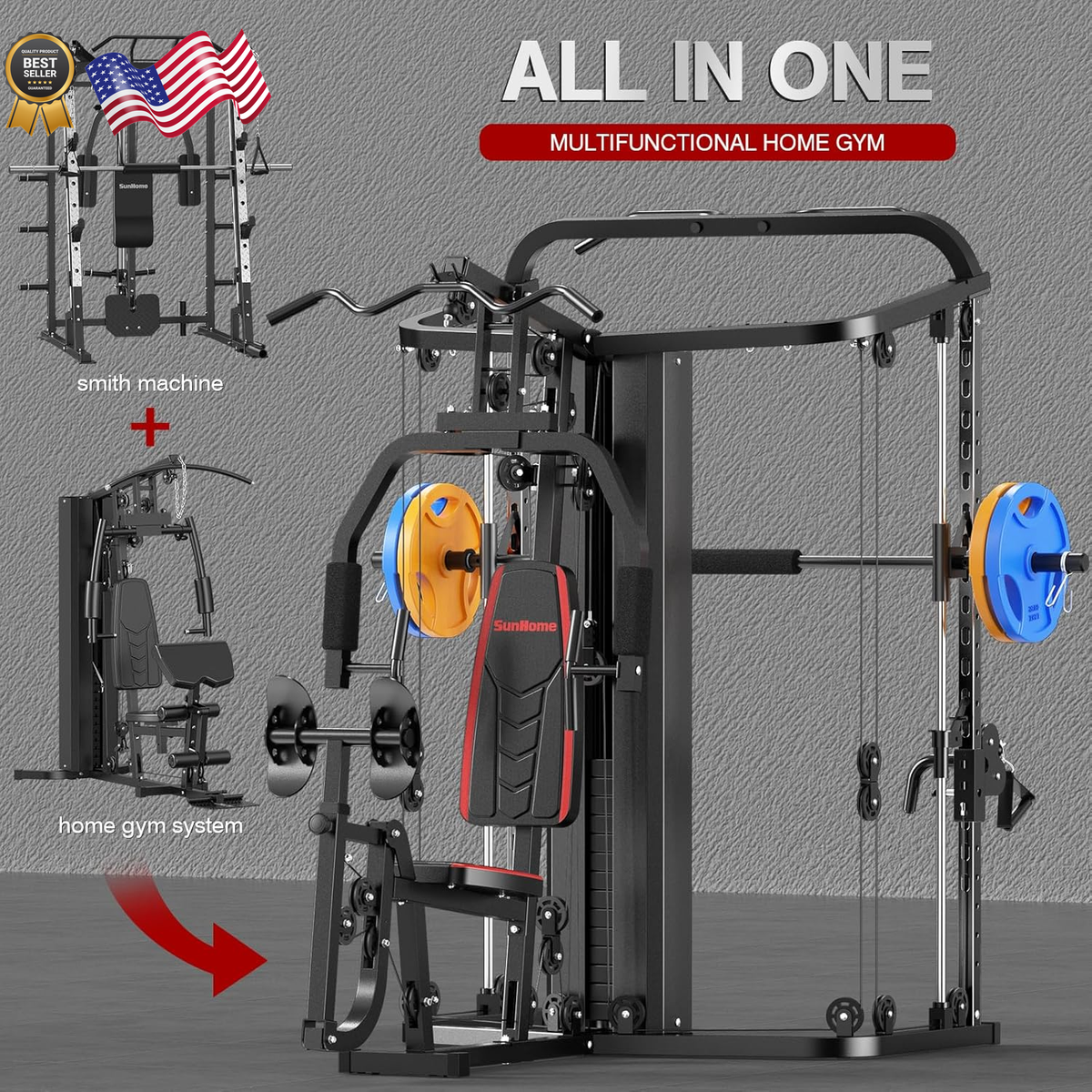 Multifunction Home Gym System Workout Station Smith Machine with