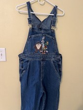 VTG 1998 Warner Brothers Studio LOONEY TUNES Embroidered Denim OVERALLS Sz M