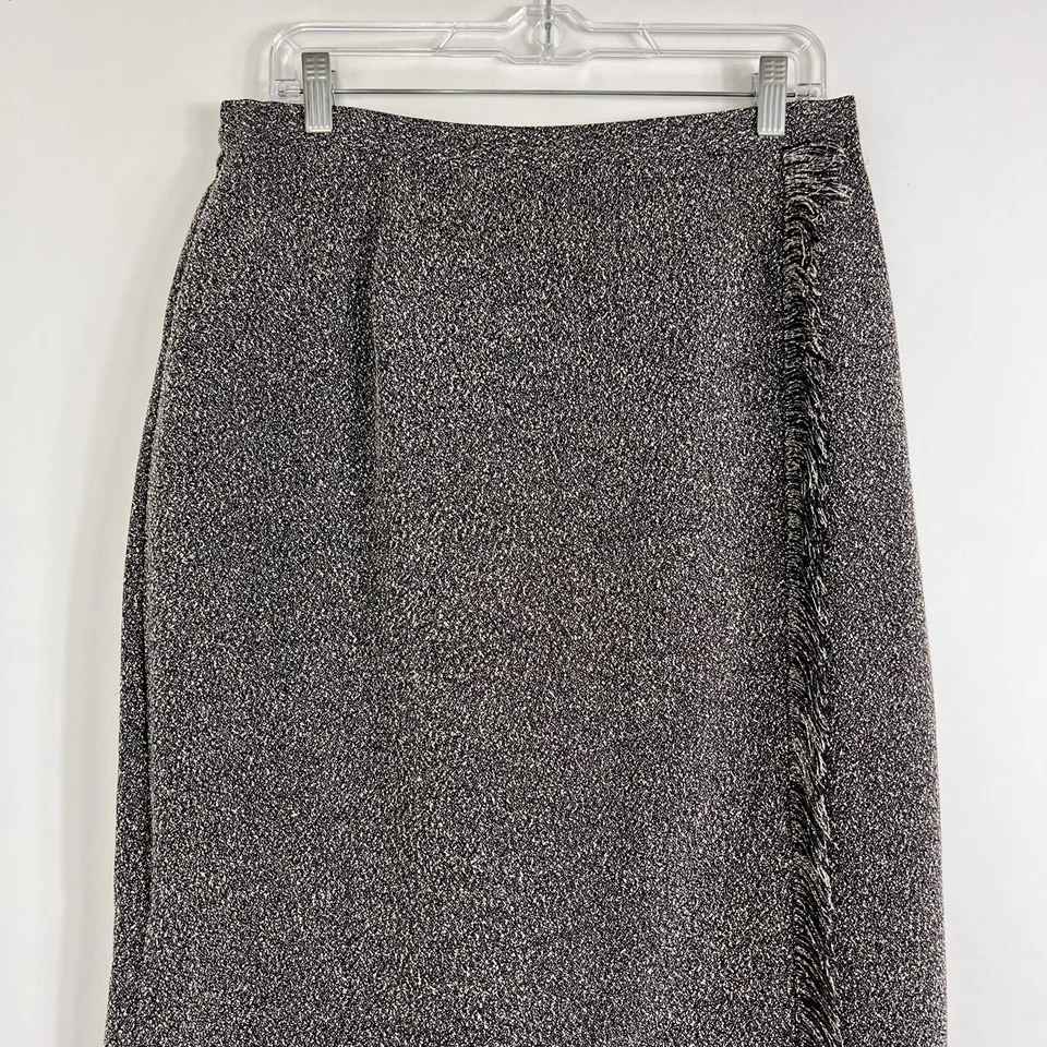 Falda midi Stonebridge vintage para mujer talla 12 envolvente sintética gris flecos debajo de la rodilla Foto 2 de 4
