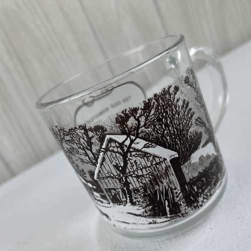 4 tazas de vidrio vintage Currier & Ives Luminarc "de una impresión litográfica" - Imagen 16 de 16