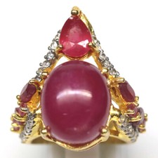 Gemstone Red Ruby White Zircon Jewelry Ring 925 Silver 18K Gold Size 6.5