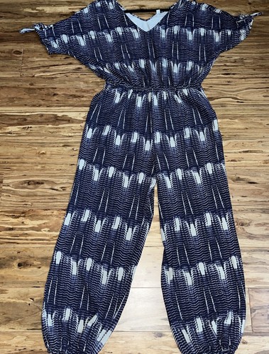 Garnet Hill Damen Strick-Overall mit Bindeärmeln blau weiß Größe M - Bild 5 von 11