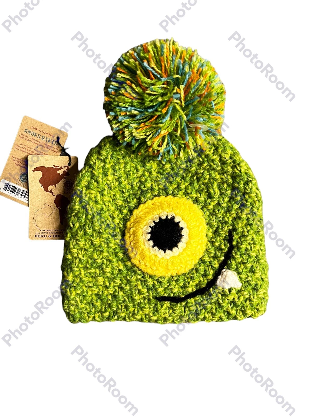 NWT Andes Gifts Green Monster kid hat/ winter cap~ hand made in Peru !
