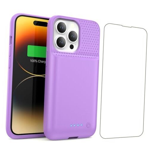 Battery Case for iPhone 13/13Pro/14,7500mah Ultra-Slim Protective Purple