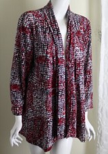 Kasper Sz Xl Red Black White Artful Liquid Knit Open Jacket Topper