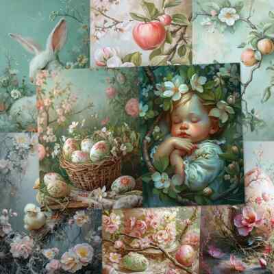 Vintage Little Girl & Easter 20 Scrapbook Papiere Ostern Kleines Mädchen A5
