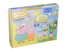 Peppa Pig - 5 Wood Puzzles in Wooden Storage Box