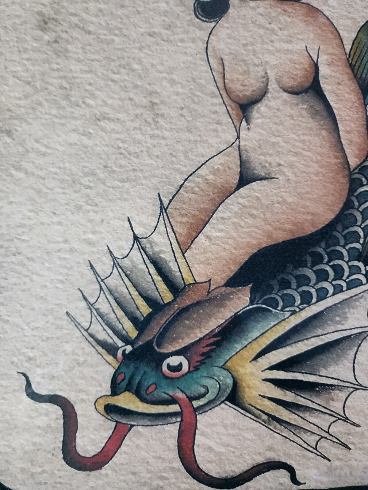 C.J. "Pop Eddy" Vintage Japanese Traditional Style Tattoo Flash Sheet, Girl, Koi