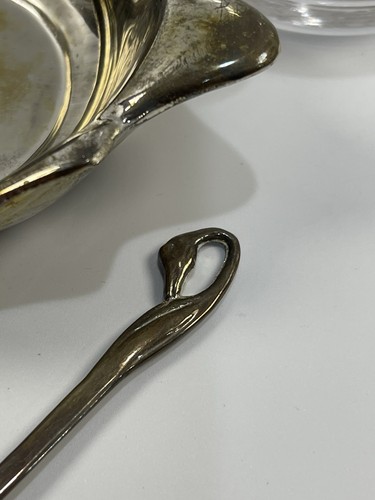 Piatto argento cigno con vetro zuccheriera/condimento/marmellata 6” vintage - Foto 9 di 17