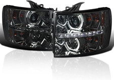 Smoke Halo Projector Headlights W/Led Compatible with 2007-2013 Chevy Silverado