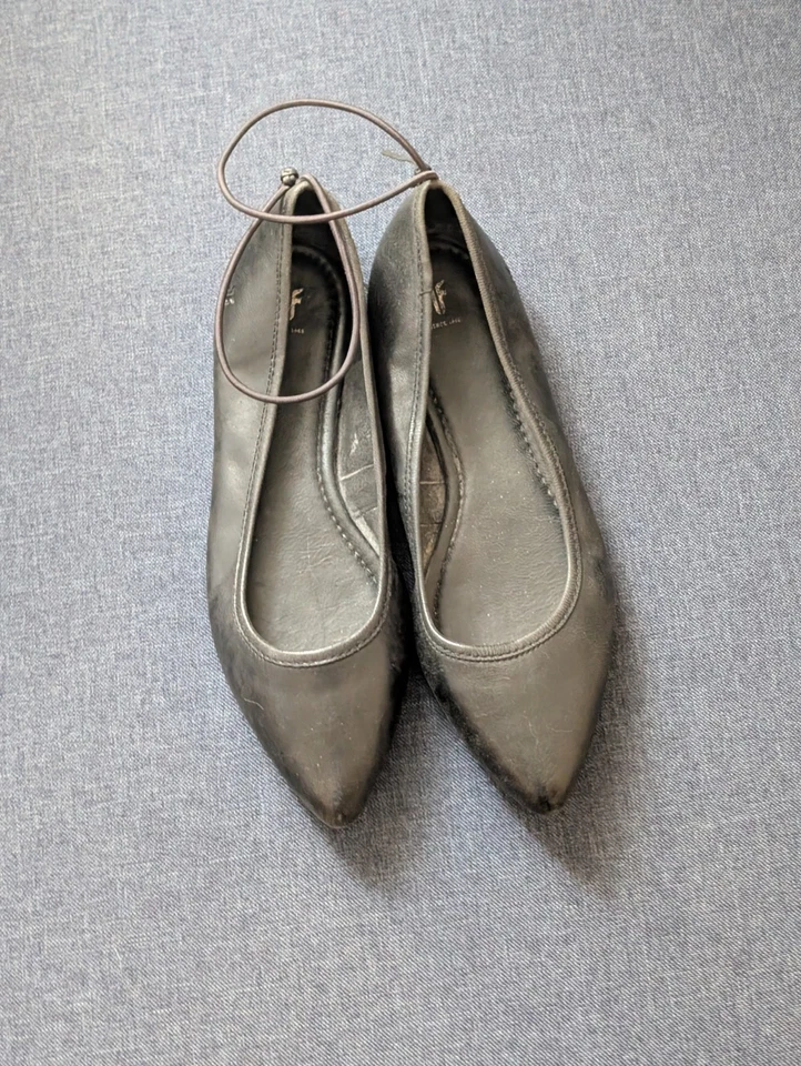 Frye Ballet Pisos Sienna Punta Cuero Negro Talla 9.5 Informal Cómodo Sin Cordones Foto 2 de 3
