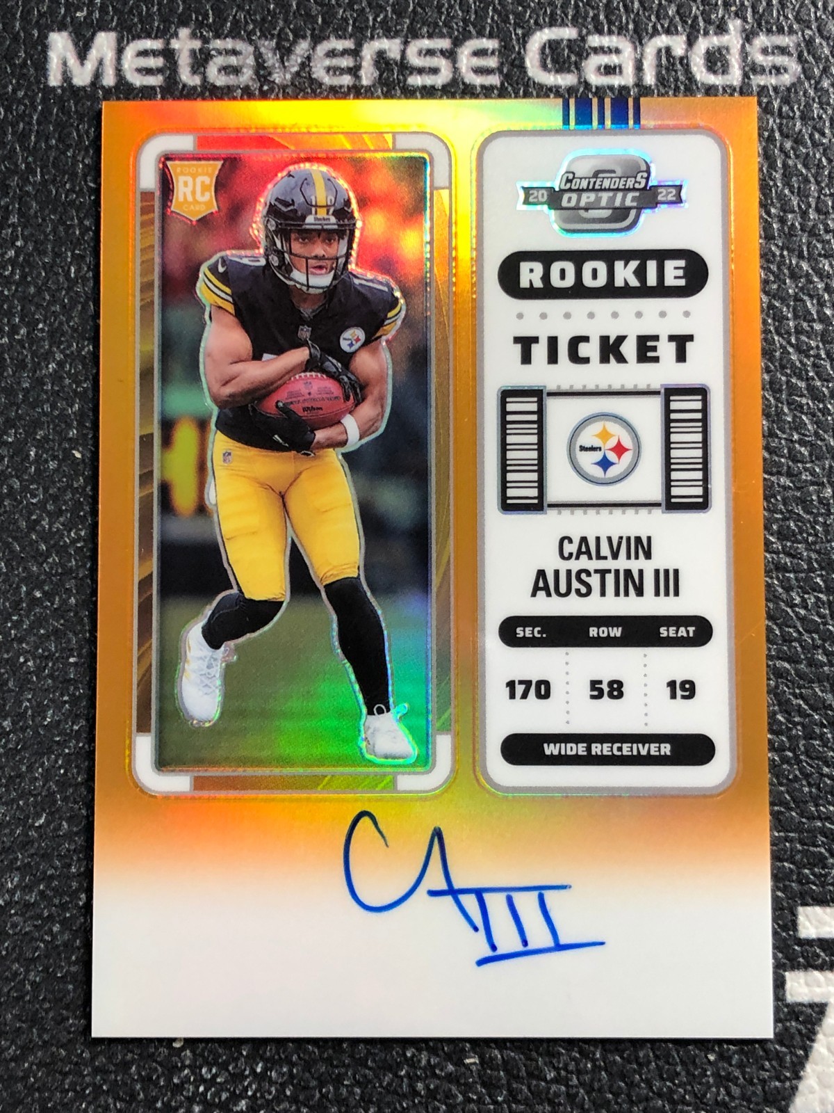 2022 Contenders Optic Rookie Autograph Orange Prizm #107 RC Calvin Austin III/50