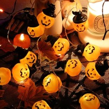 Halloween Decoration Pumpkin String Lights with Witch Hat, 20 LED 16.4FT 8 Modes