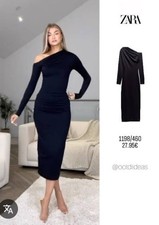 ZARA NEW WOMAN LONG ASYMMETRIC POLYAMIDE DRESS BLACK ,L 1198/460