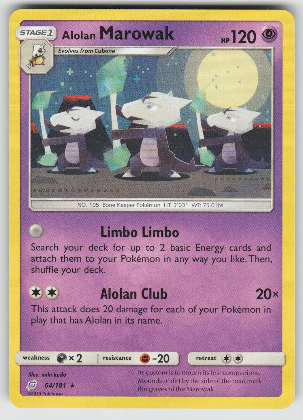 Alolan Marowak 64/181 Rare Team Up Pokemon Near Mint