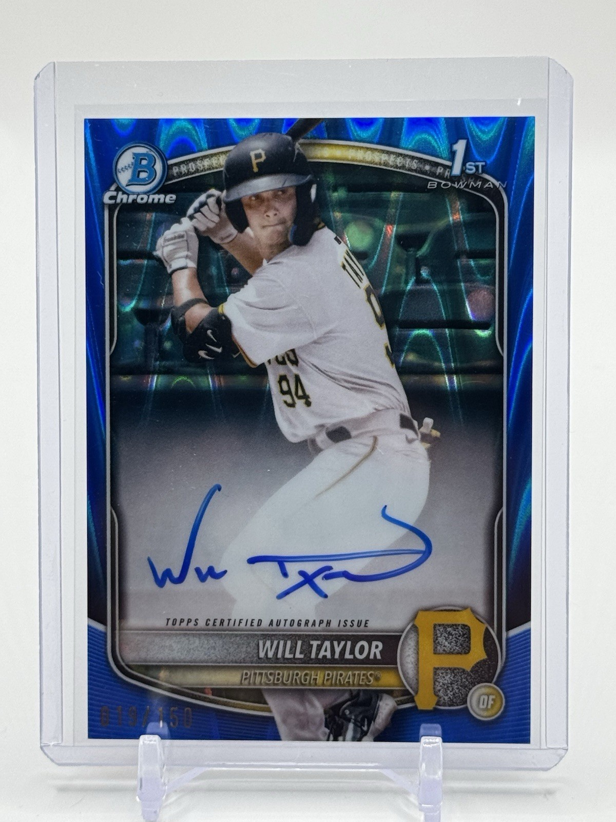 2025 Bowman Chrome Will Taylor 1st Prospect Blue RayWave Auto /150!! Pirates