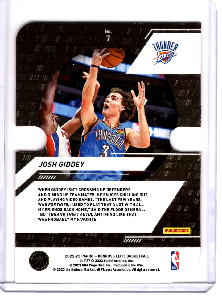 2022 Donruss Elite #7 Josh Giddey  SP  Oklahoma City Thunder - Image 2 of 2