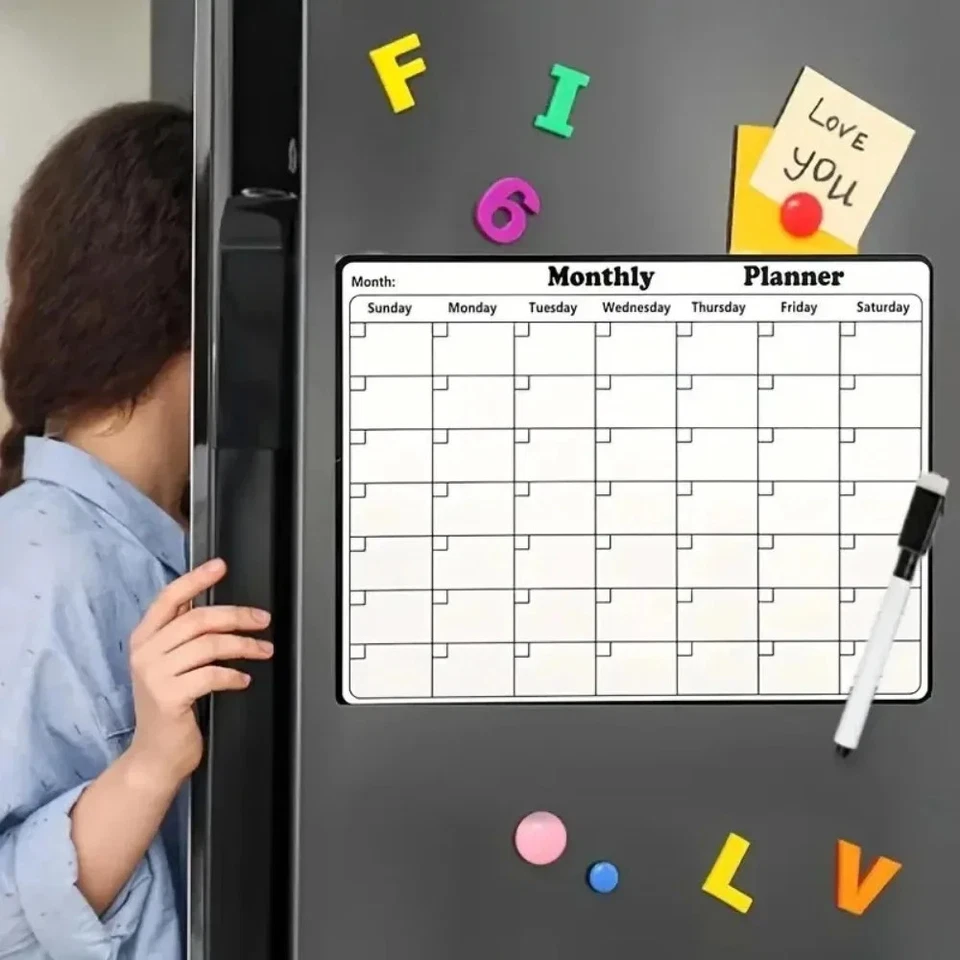 Magnetic Dry Erase Monthly Calendar Refrigerator Planner Board Kitchen Organizer - Image 2 of 4