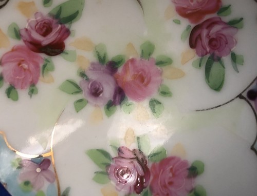 Set 4 ciotole noci salsa giapponesi dipinte a mano piedi floreali accenti oro vintage - Foto 9 di 13