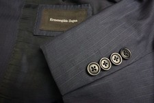 Ermenegildo Zegna Milano Easy Silk Blend Blue Stripe 2Pc Suit Jacket Pant 42 US