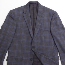 Jos. A. Bank Mens Jab Blazer Gray Blue Window Pane Plaid Silk Wool Tailored 40R