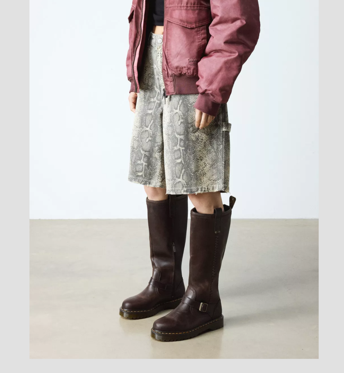 DR. MARTENS ANISTONE KNEE HIGH Orleans Leather Biker Boot MSRP$290