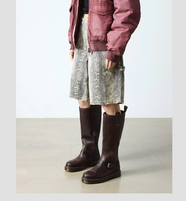 DR. MARTENS ANISTONE KNEE HIGH Orleans Leather Biker Boot MSRP$290