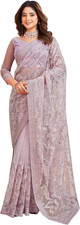 Women'S Net Sequin Embroidery Work Saree with Unstitch Blouse Piece