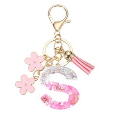Alphabet Initial Letter Keychain Resin Cute Keychains with Letter S Pendant Pink