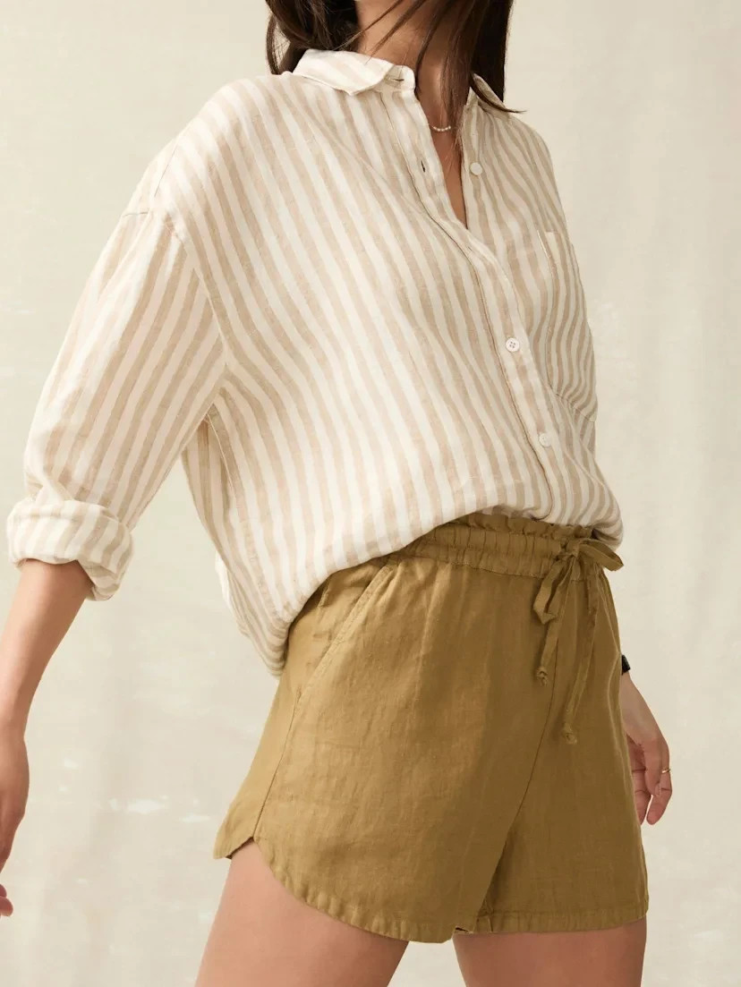 Faherty Women's Drawstring Laguna Linen Tie Waist Short Size M NWOT