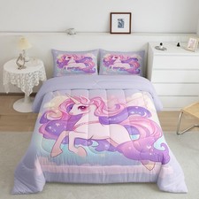 Pretty Unicorn Bedding Set Girls Twin Size Cute Purple Unicorn Comforter Set ...