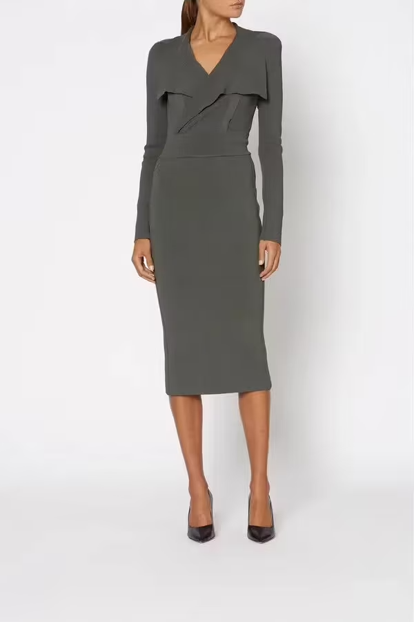 Scanlan Theodore Crepe knit Drape front dress Safari green Size Medium  Corporate | eBay