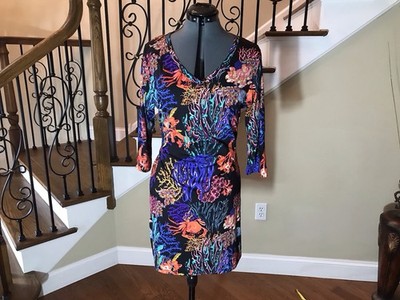 Kuny Cover Up Dress V-Neck Three-Quarter Sleeve Sz 14