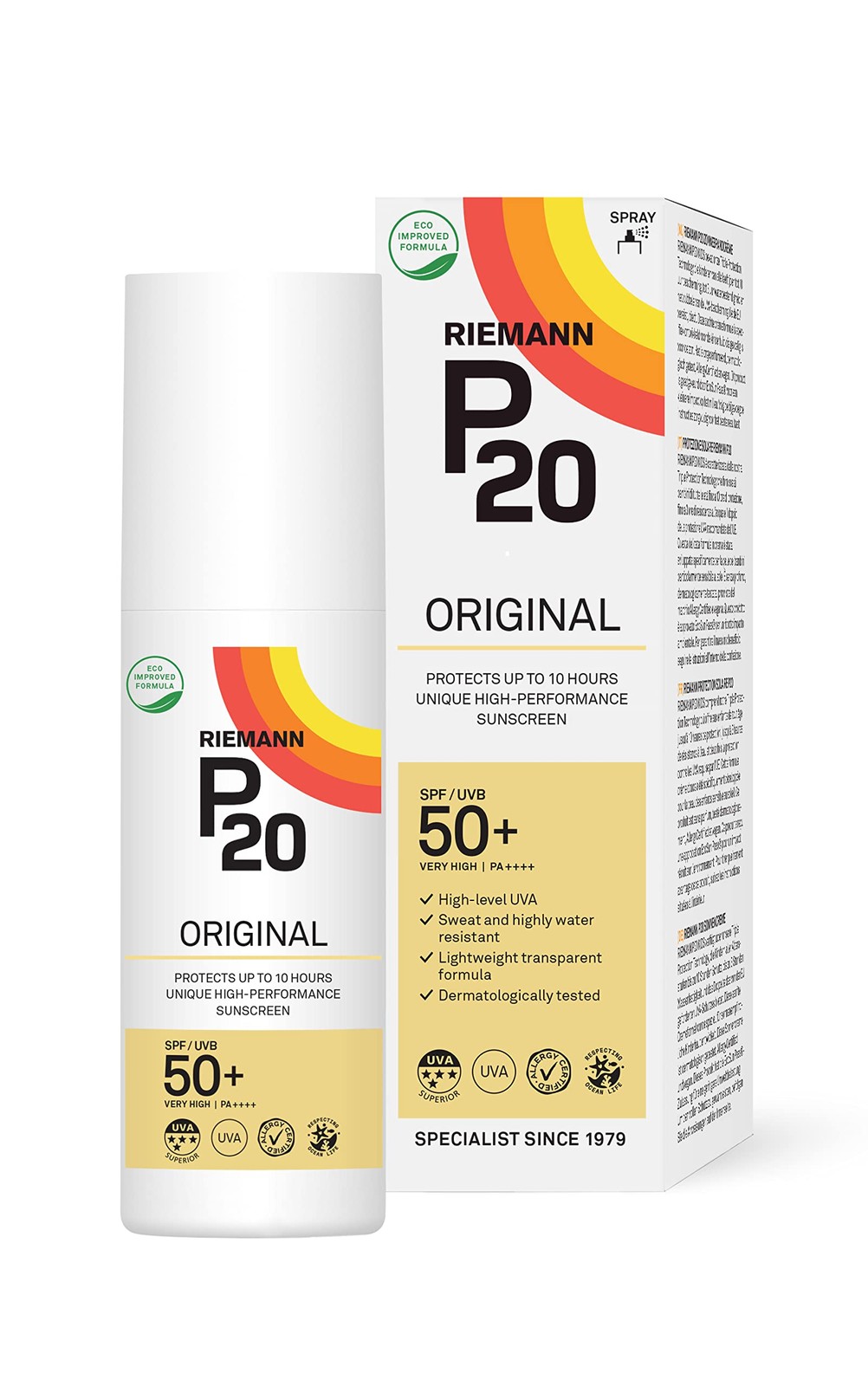 RIEMANN P20 Original SPF50 +Plus Spray 100ml, Advanced Sunscreen Protection, ...