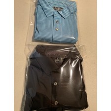 Lot of 2 Ben Hogan Performance Mens 2XL Golf Polo Shirts Blue Stripe Black Solid