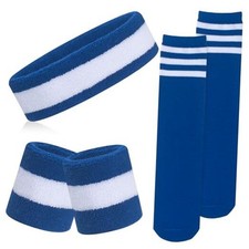 5 Pieces Kids Sweatbands Soccer Socks Set - Sports Headband, Blue/White/Blue